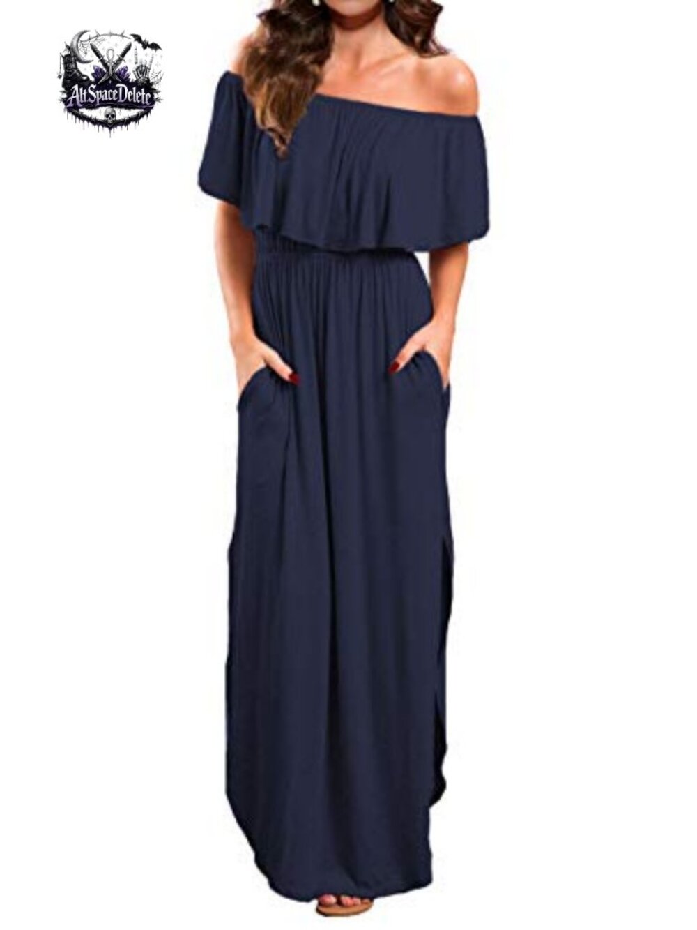 Off Shoulder Ruffle Maxi Dress with Pockets